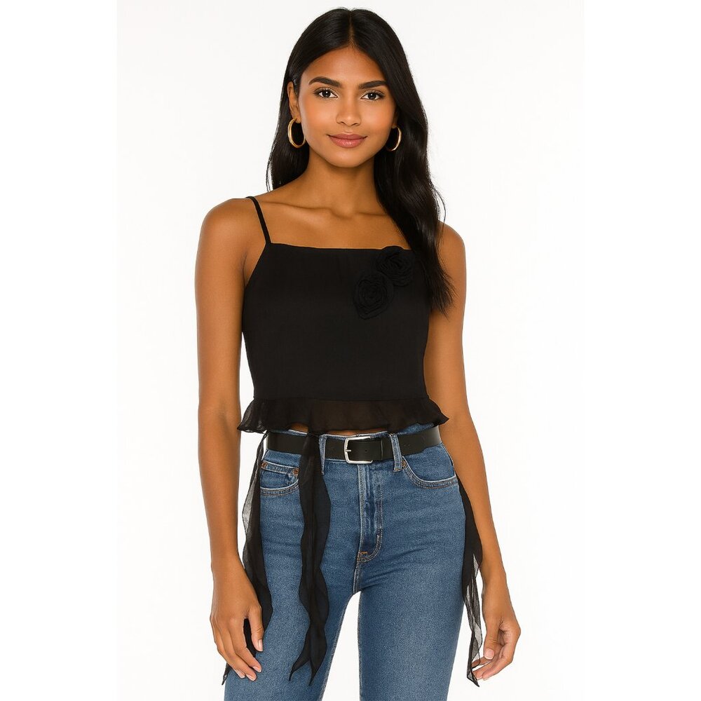 ZARA - Black Ruffle Rose Tank Top